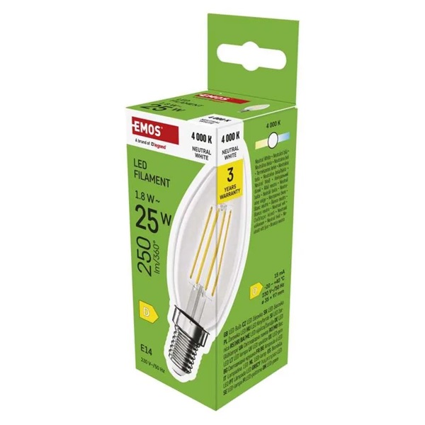 Emos ZF3D03 E14/1,8 W (25 W)/250 lm/természetes fehér filament gyertya LED izzó