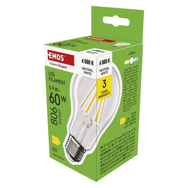 Emos ZF5D43 E27/5,9 W (60 W)/806 lm/természetes fehér filament A60 LED izzó