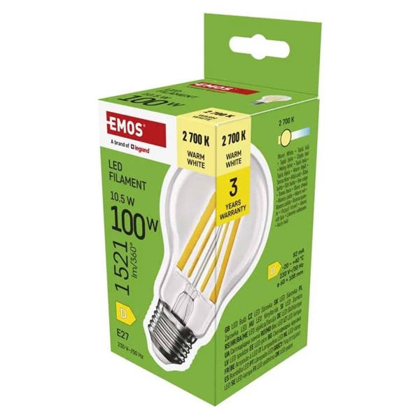 Emos ZF5D62 E27/10,5 W (100 W)/1521 lm/meleg fehér filament A60 LED izzó