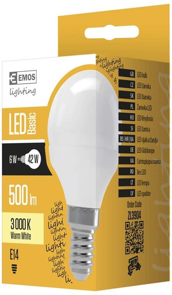 Emos ZL3904 BASIC 6W E14 500 lumen meleg fehér LED kisgömb izzó