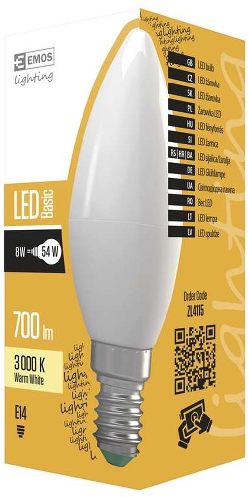Emos ZL4115 BASIC 8W E14 700 lumen meleg fehér LED gyertya izzó