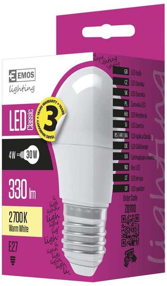 Emos ZQ1110 CLASSIC 4W E27 330 lumen meleg fehér LED kisgömb izzó