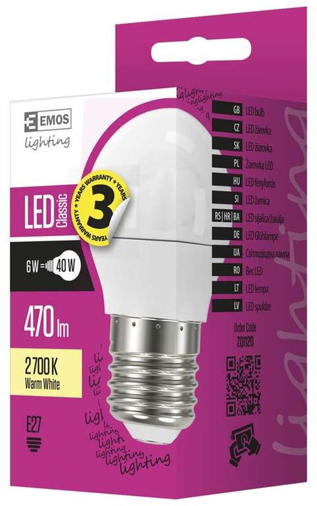 Emos ZQ1120 CLASSIC 6W E27 470 lumen meleg fehér LED kisgömb izzó