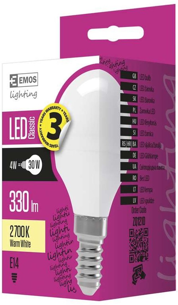 Emos ZQ1210 CLASSIC 4W E14 330 lumen meleg fehér LED kisgömb izzó