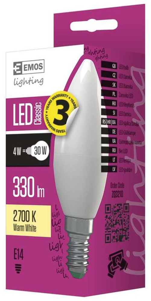 Emos ZQ3210 CLASSIC E14 4W 330 lumen meleg fehér LED gyertya izzó
