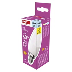 Emos ZQ3E44 E14/6,5 W (60 W)/806 lm/hideg fehér classic gyertya LED izzó