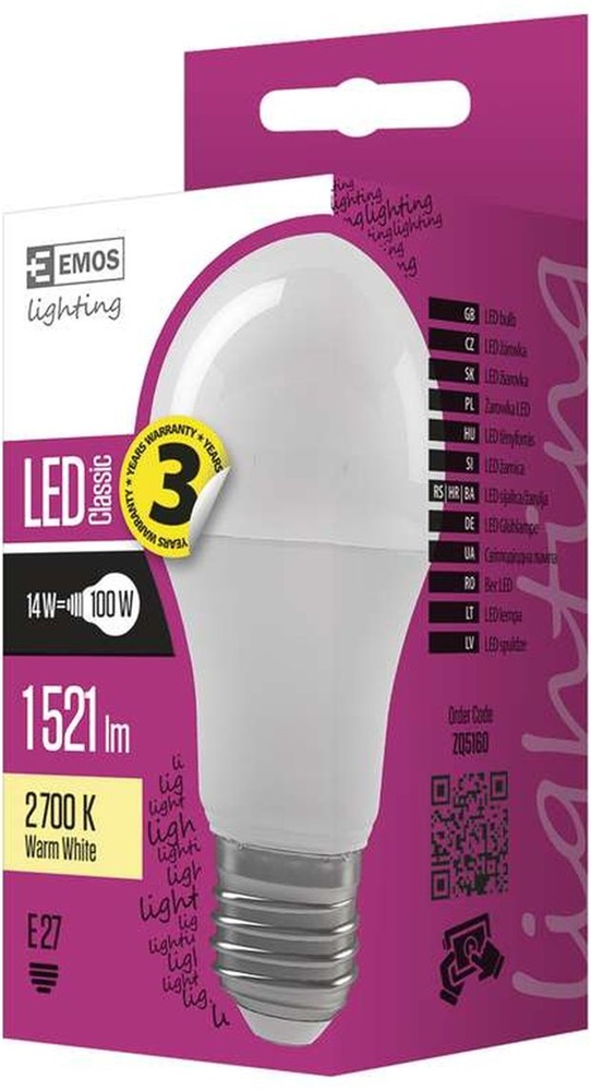 Emos ZQ5160 CLASSIC A60 14W E27 1521 lumen meleg fehér LED izzó