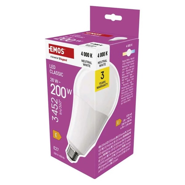 Emos ZQ5E93 A95 E27/28 W (200 W)/3452 lm/természetes fehér classic LED izzó