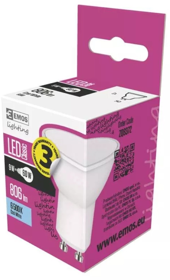 Emos ZQ8372 Classic MR16 9W 806lm GU10 hideg fehér LED izzó