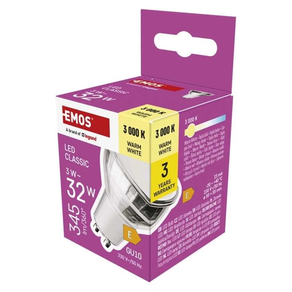 Emos ZQ8E17 MR16 ezüst/ GU10/3 W (32 W)/345 lm/meleg fehér classic LED izzó
