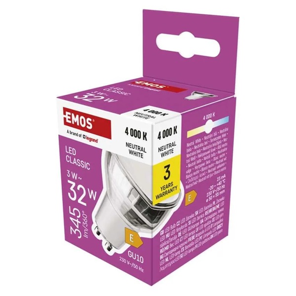 Emos ZQ8E18 MR16 ezüst/ GU10/3 W (32 W)/345 lm/természetes fehér classic LED izzó