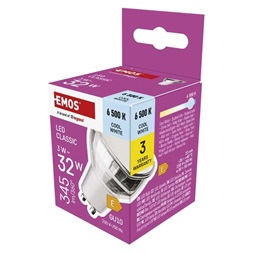 Emos ZQ8E19 MR16 ezüst/ GU10/3 W (32 W)/345 lm/hideg fehér classic LED izzó