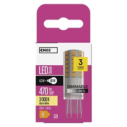 Emos ZQ9125D 4,2W (40W)/470 lm/meleg fehér/dimmelhető Classic JC /G9 LED izzó