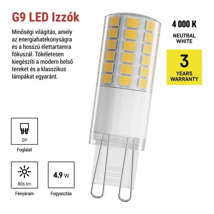 Emos ZQ9C43 classic JC 4,9W(60W)  806lumen G9 LED izzó