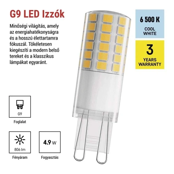 Emos ZQ9C44 classic JC 4,9W(60W)  806lumen G9 LED izzó