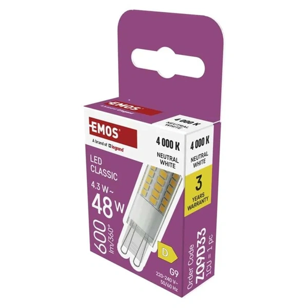 Emos ZQ9D33 classic JC 4,3W(48W)  600lumen G9 LED izzó