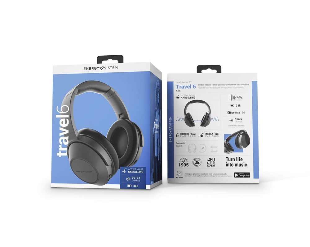 Energy Sistem EN 453078 Travel 6 ANC fekete Bluetooth fejhallgató