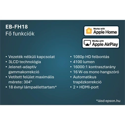 Epson EB-FH18 Full HD 4100AL HDMI/USB/WiFi/Apple AirPlay 2 3LCD projektor
