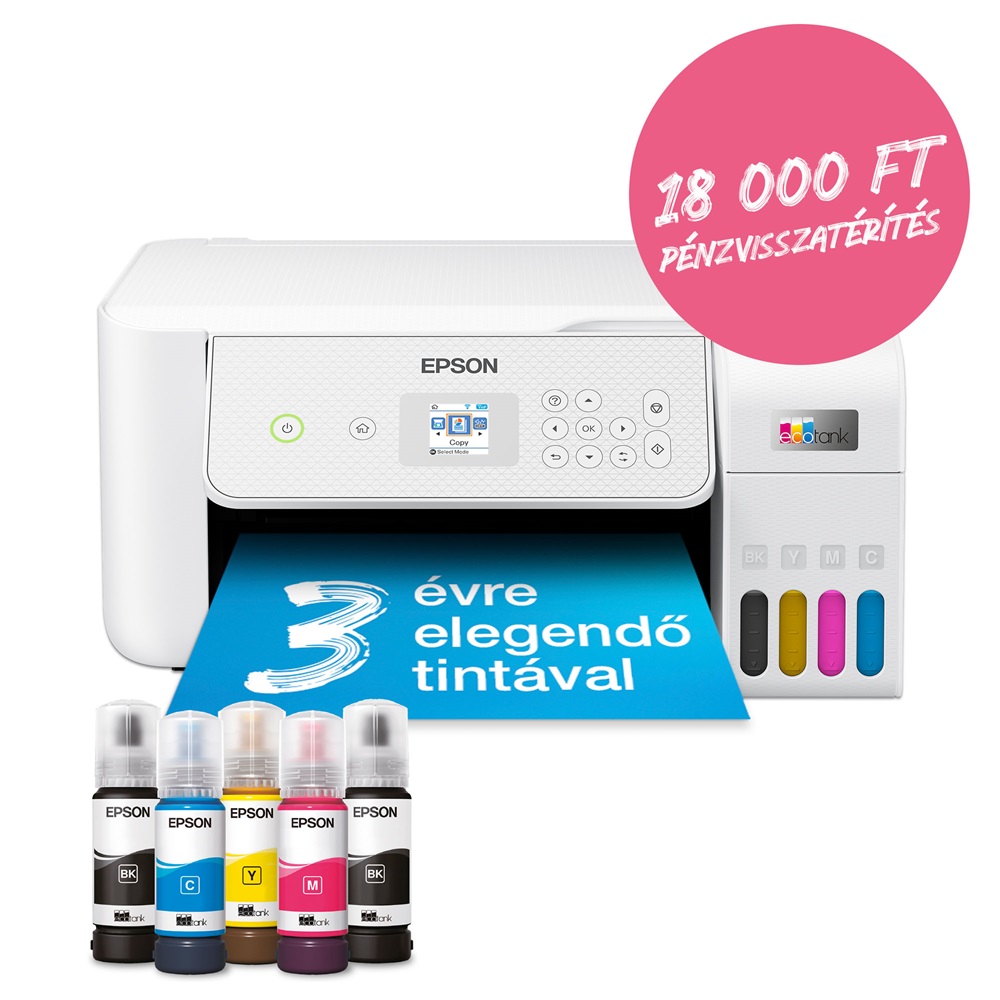 Epson EcoTank L3286 színes nyomtató MFP, WiFi/USB, 8100/6500 oldal tinta a dobozban