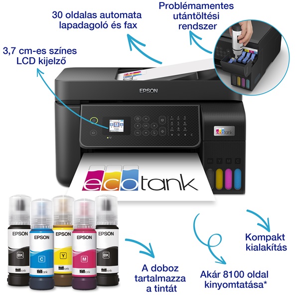 Epson Ecotank L5310 A4 MFP ADF Ethernet/WIFI színes multifunkciós tintasugaras nyomtató