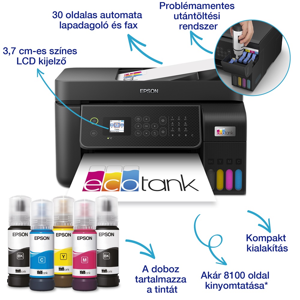 Epson Ecotank L5310 A4 MFP ADF Ethernet/WIFI színes multifunkciós tintasugaras nyomtató