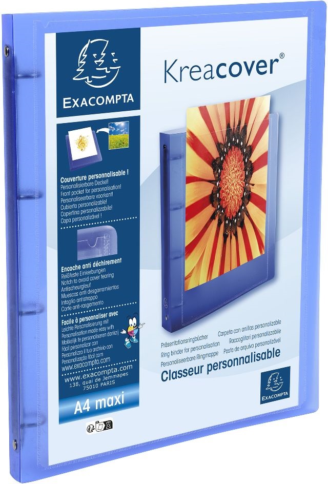 Exacompta Kreacover A4  PP 4 gyűrűs 20mm panorámás kék gyűrűskönyv