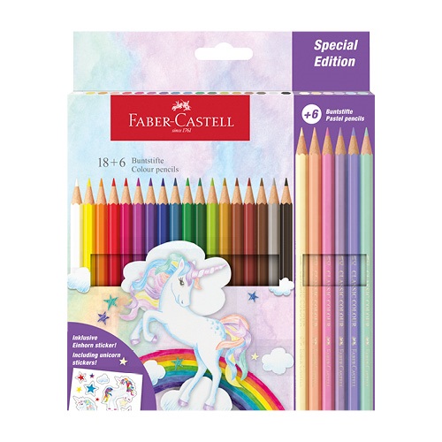 Faber-Castell Unikornis 18+6 db hatszögletű színes ceruza készlet matricával