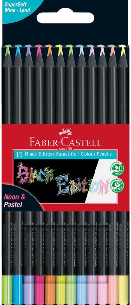 Faber-Castell Black Edition 12 db-os klt fekete test pasztell+neon színesceruza készlet