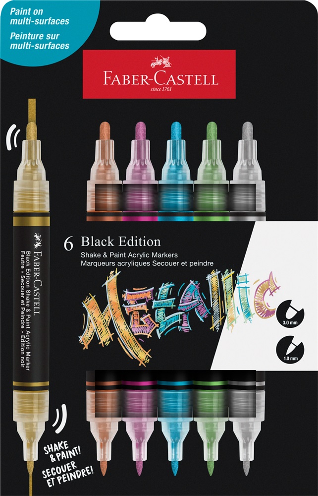 Faber-Castell Black Edition Shake&Paint Metál 6 db kétvégű akrilfilctoll készlet