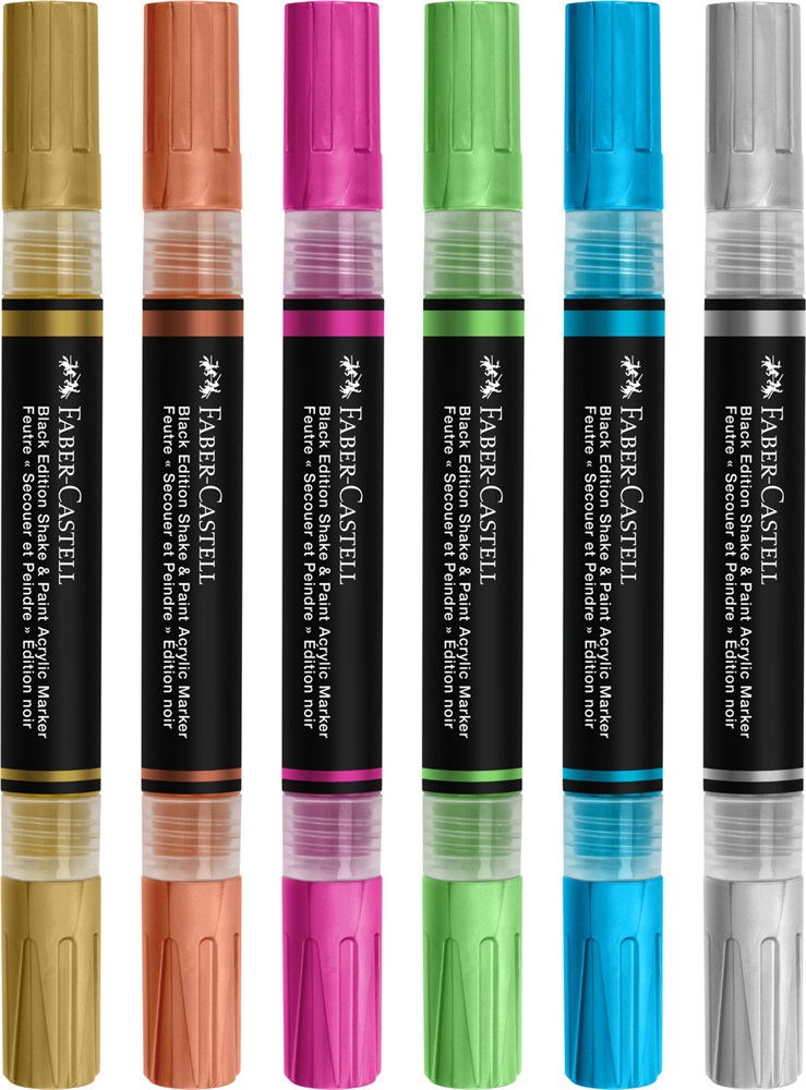 Faber-Castell Black Edition Shake&Paint Metál 6 db kétvégű akrilfilctoll készlet