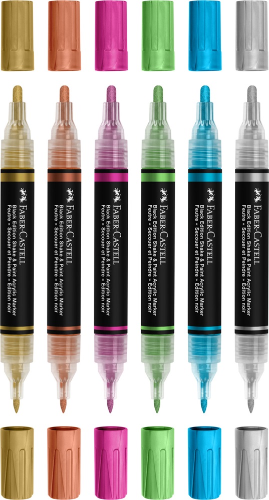 Faber-Castell Black Edition Shake&Paint Metál 6 db kétvégű akrilfilctoll készlet