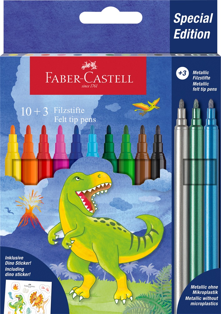 Faber-Castell Dinoszaurusz 10+3 db filctoll készlet, glitteres matricával