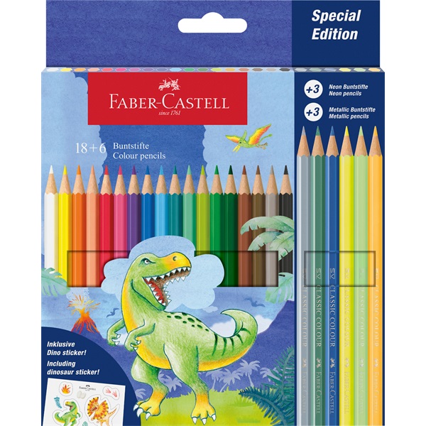 Faber-Castell Dinoszaurusz 18+6 db hatszögletű színes ceruza készlet