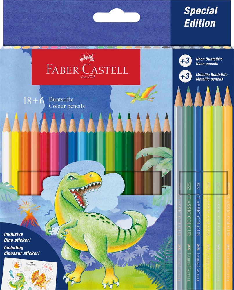 Faber-Castell Dinoszaurusz 18+6 db hatszögletű színesceruza készlet