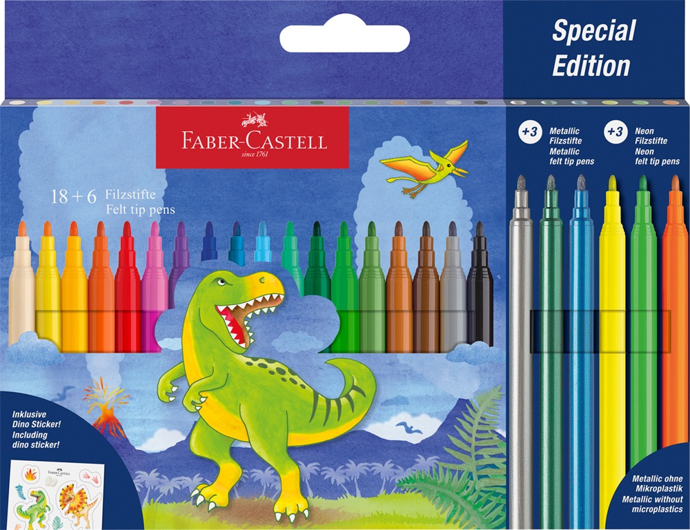 Faber-Castell Dinoszaurusz 18+6 db filctoll készlet, matricával
