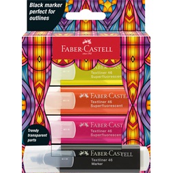 Faber-Castell Glassy 4 db-os neon+fekete szövegkiemelő készlet