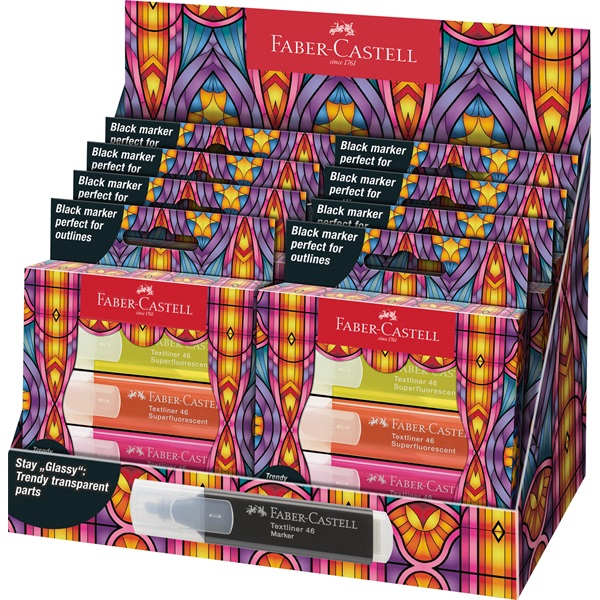 Faber-Castell Glassy 4 db-os neon+fekete szövegkiemelő készlet