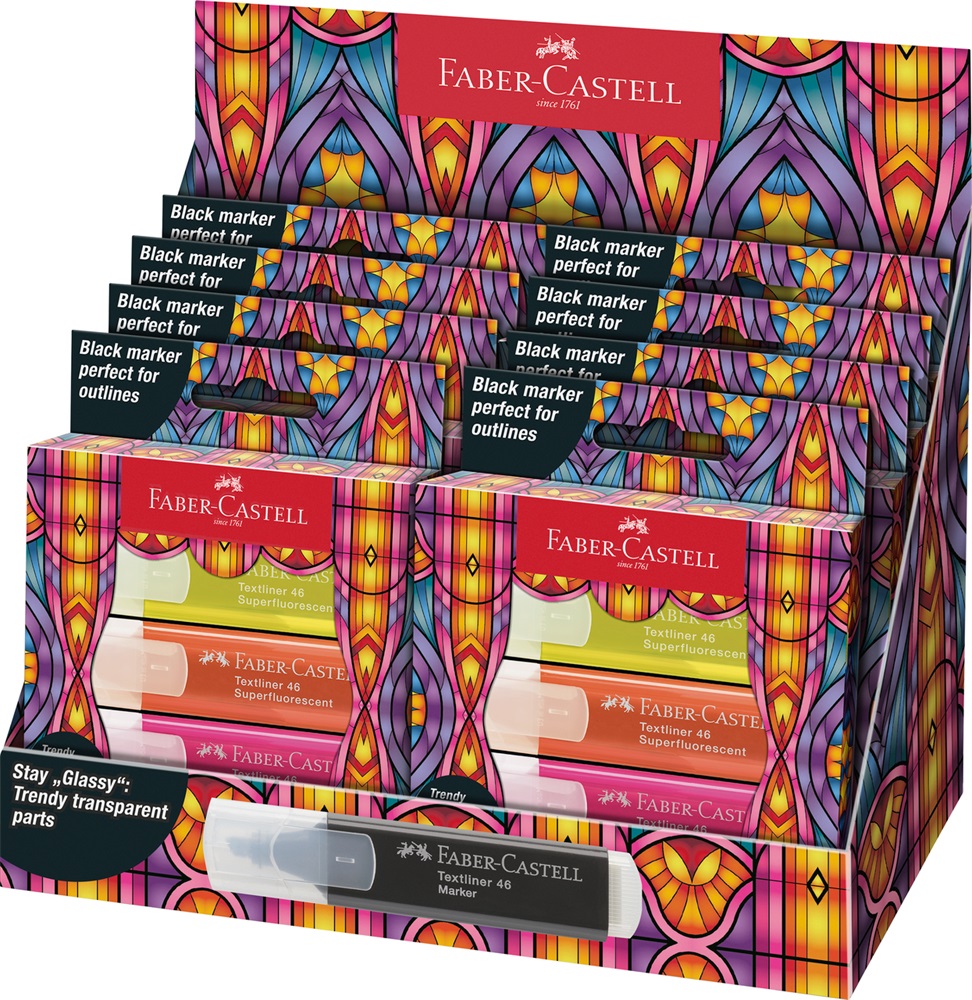 Faber-Castell Glassy 4 db-os neon+fekete szövegkiemelő készlet