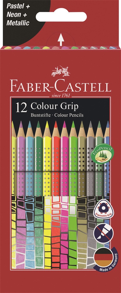 Faber-Castell Grip 12 db színes neon/pasztell/metál ceruza készlet