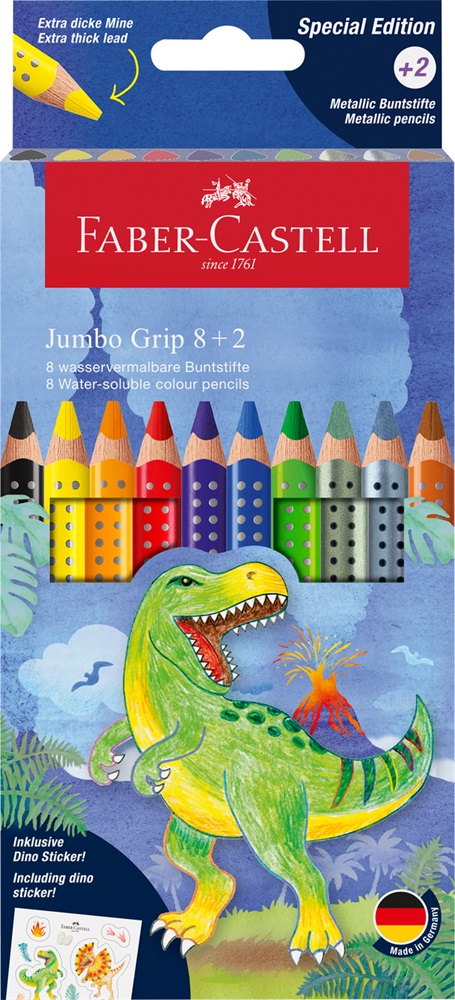 Faber-Castell Grip Jumbo Dinoszaurusz  8+2 db háromszögletű színesceruza készlet