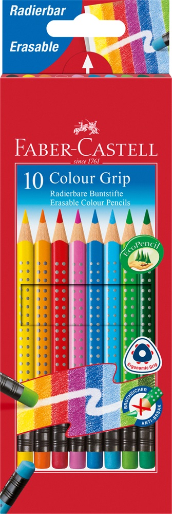 Faber-Castell Grip háromszögletű radíros 10 db színes ceruza készlet