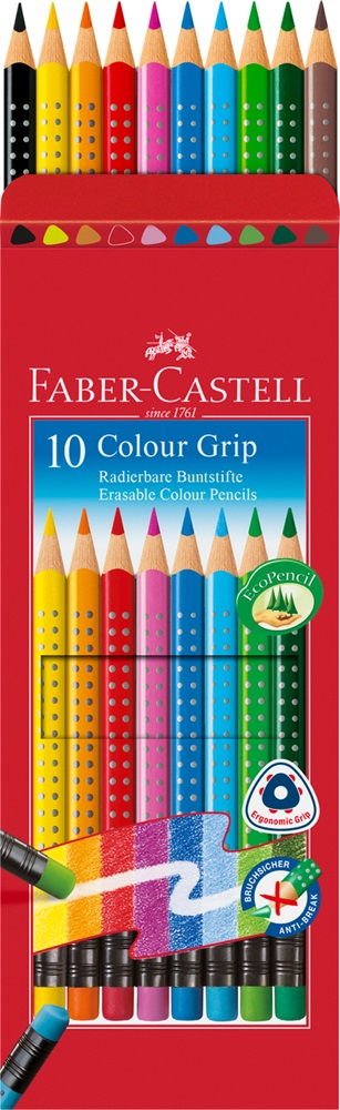 Faber-Castell Grip háromszögletű radíros 10 db színes ceruza készlet