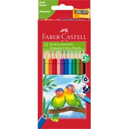 Faber-Castell Junior Papagáj 12 db háromszögletű színes ceruza készlet hegyezővel