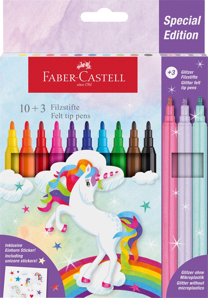 Faber-Castell Unikornis 10+3 db filctoll készlet, glitteres matricával
