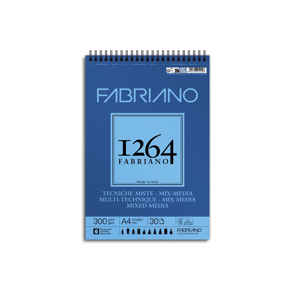 Fabriano 1264 Mixed Media 300 g A4 30 lap spirál rajz- és vázlattömb (Újszerű)
