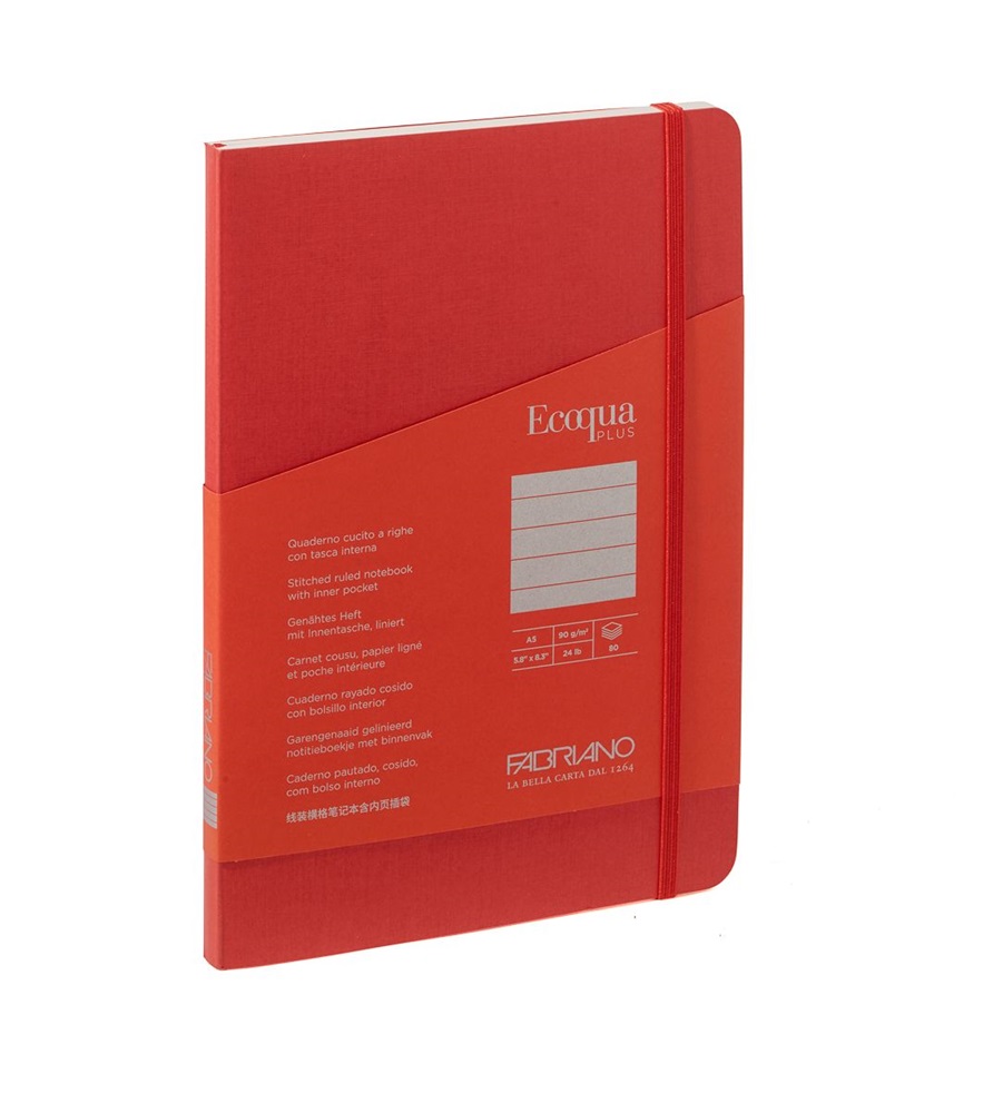 Fabriano Ecoqua Plus A5 80 lapos piros vonalas notesz