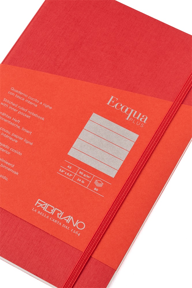 Fabriano Ecoqua Plus A5 80 lapos piros vonalas notesz