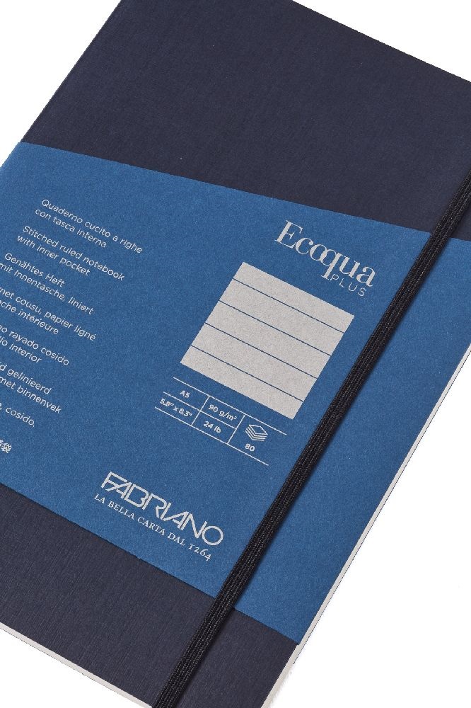 Fabriano Ecoqua Plus A5 80 lapos sötétkék vonalas notesz