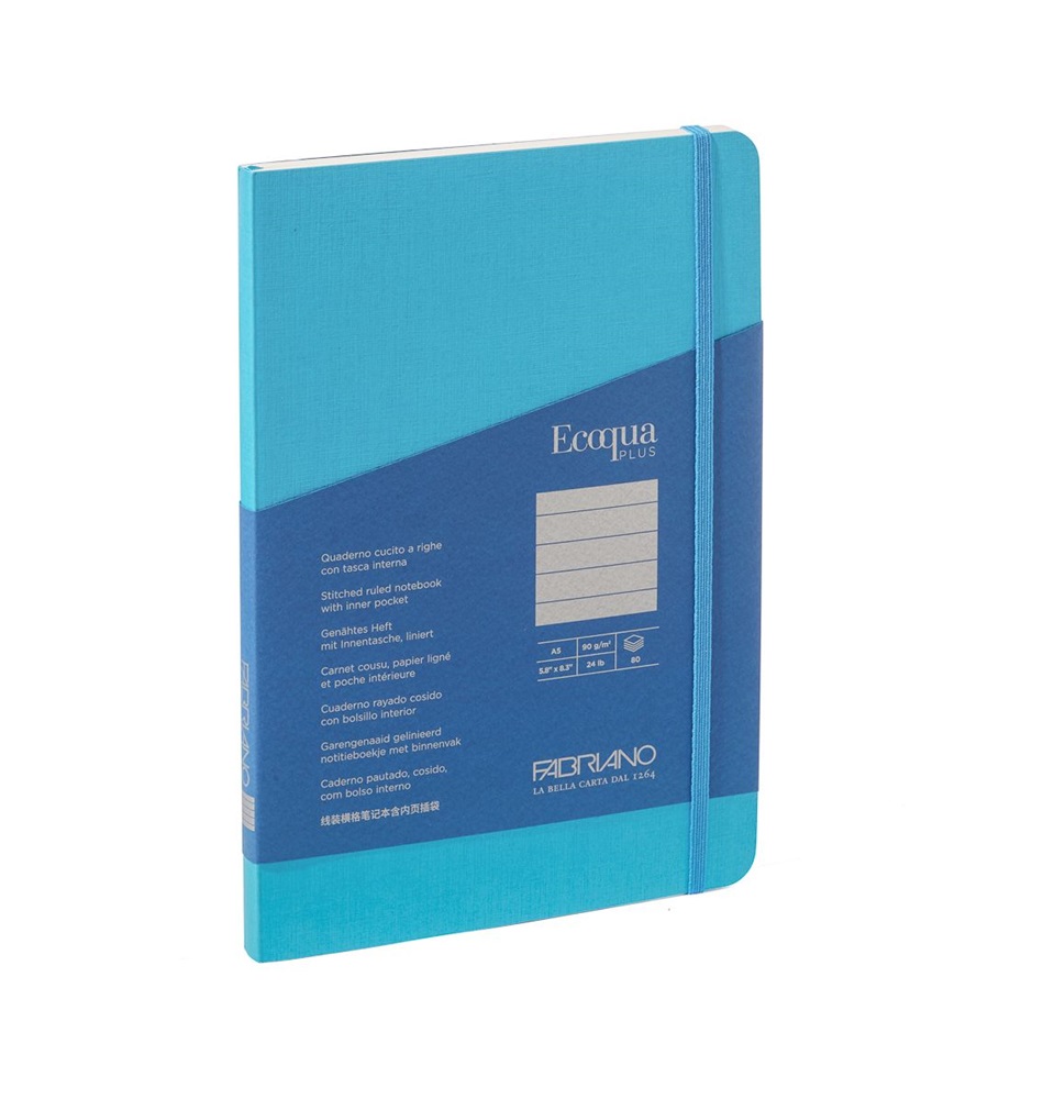 Fabriano Ecoqua Plus A5 80 lapos türkiz vonalas notesz