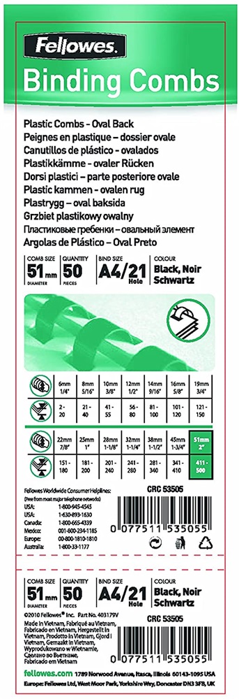 Fellowes 51mm 50db-os 411-450lapos fehér műanyag spirál